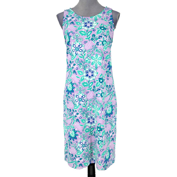 Talbots Dresses & Skirts - Talbots Dress Womens Medium Lavender Blue Floral Sleeveless Stretch Knit Beach